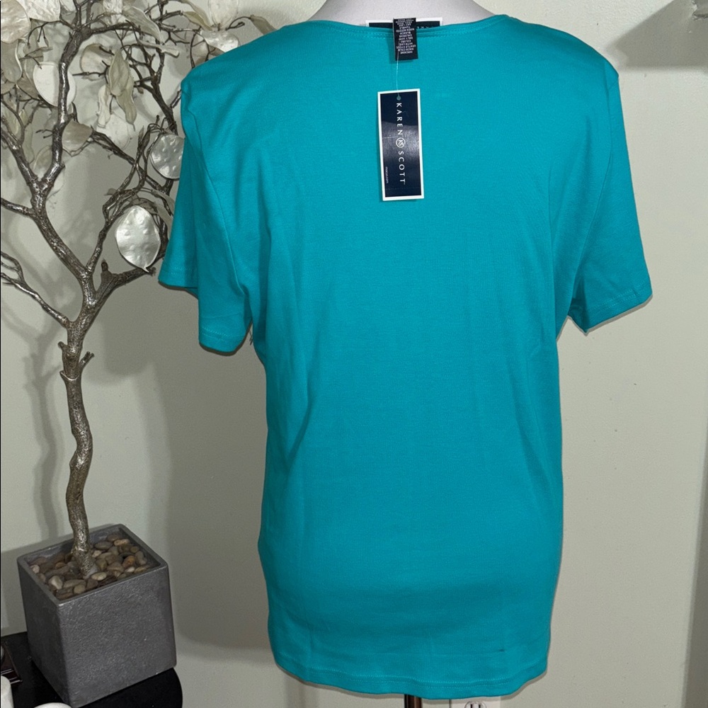 Karen Scott Turquoise Short Sleeve Tee - Picture 2 of 2